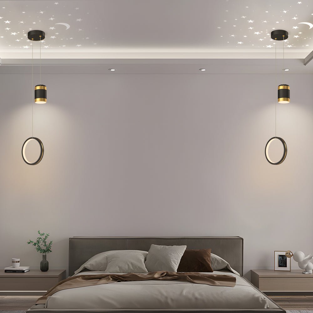 Elegant Black LED Starry Projection Pendant Light for Bedroom Decor