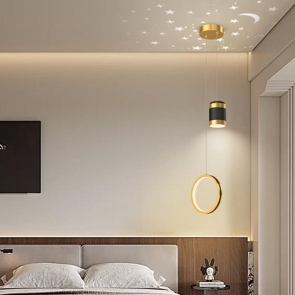 Elegant Black LED Starry Projection Pendant Light for Bedroom Decor