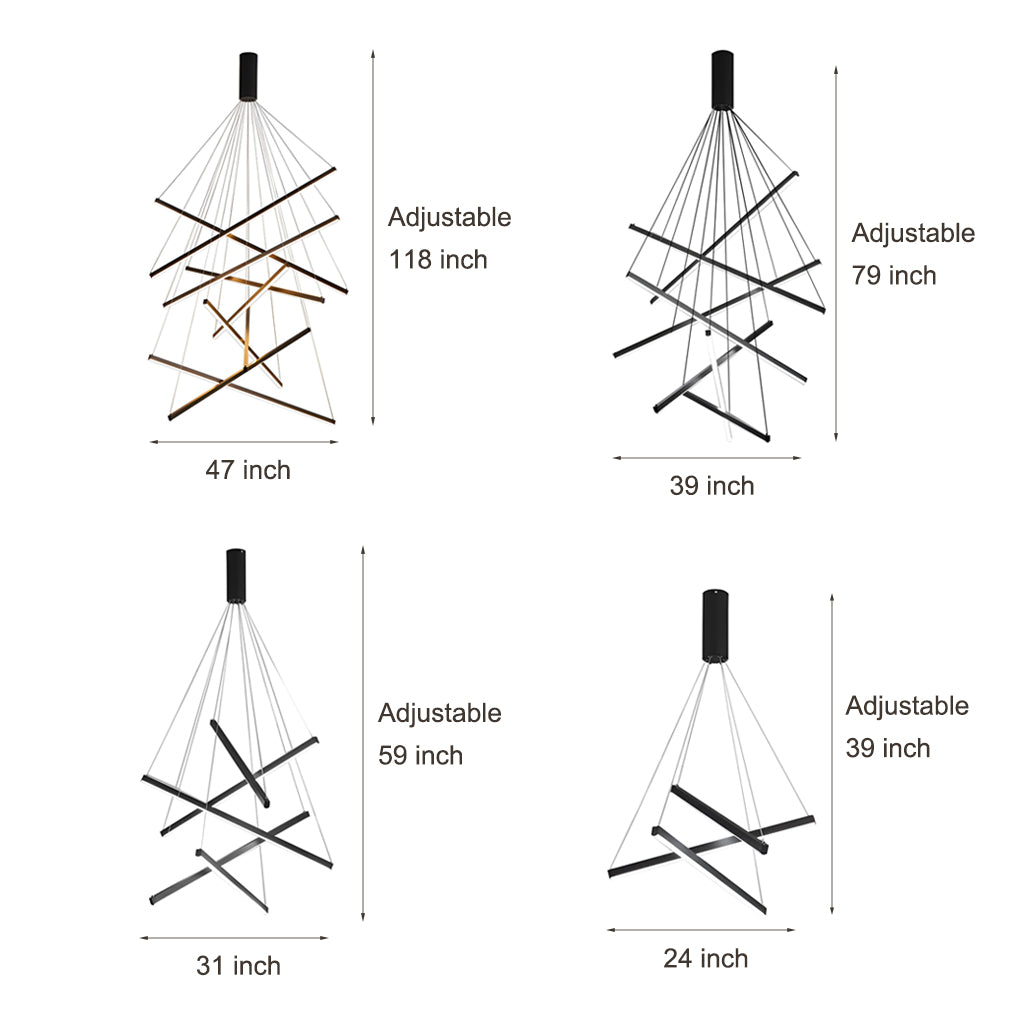 Modern Black LED Criss Linear Chandelier Ceiling Light for Living Rooms
