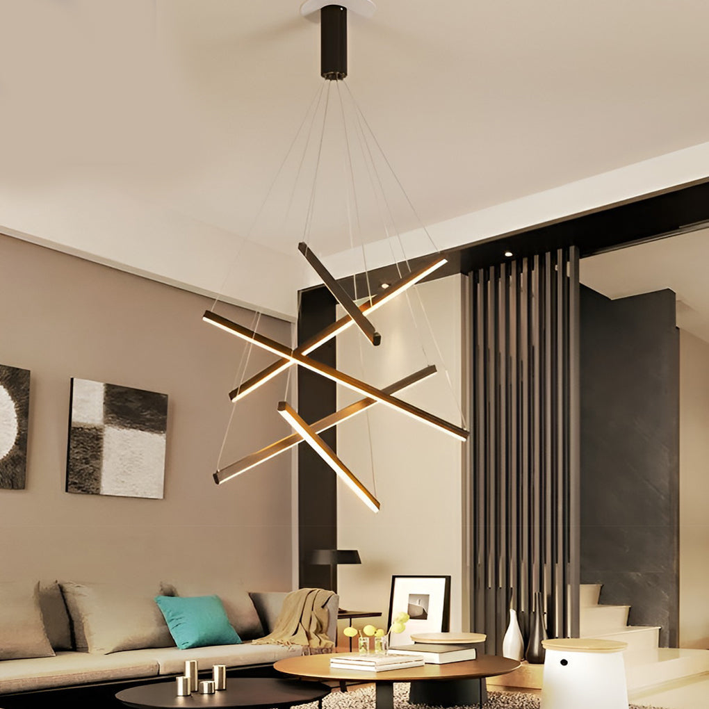 Modern Black LED Criss Linear Chandelier Ceiling Light for Living Rooms