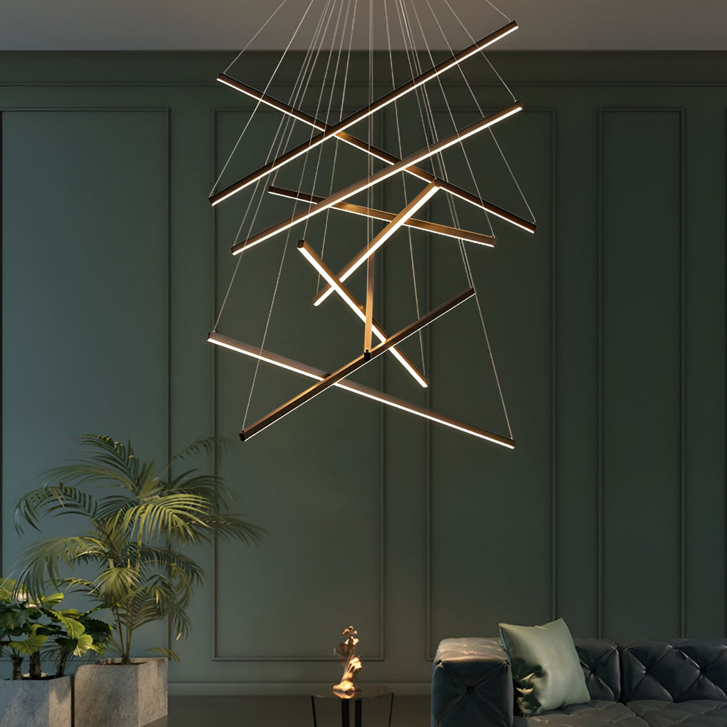 Modern Black LED Criss Linear Chandelier Ceiling Light for Living Rooms