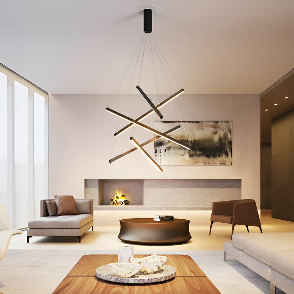 Modern Black LED Criss Linear Chandelier Ceiling Light for Living Rooms