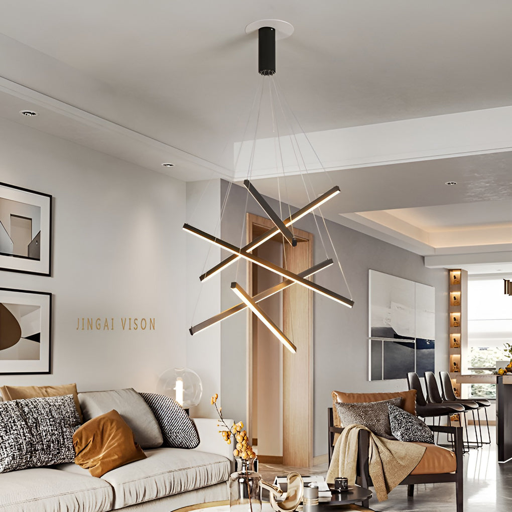 Modern Black LED Criss Linear Chandelier Ceiling Light for Living Rooms