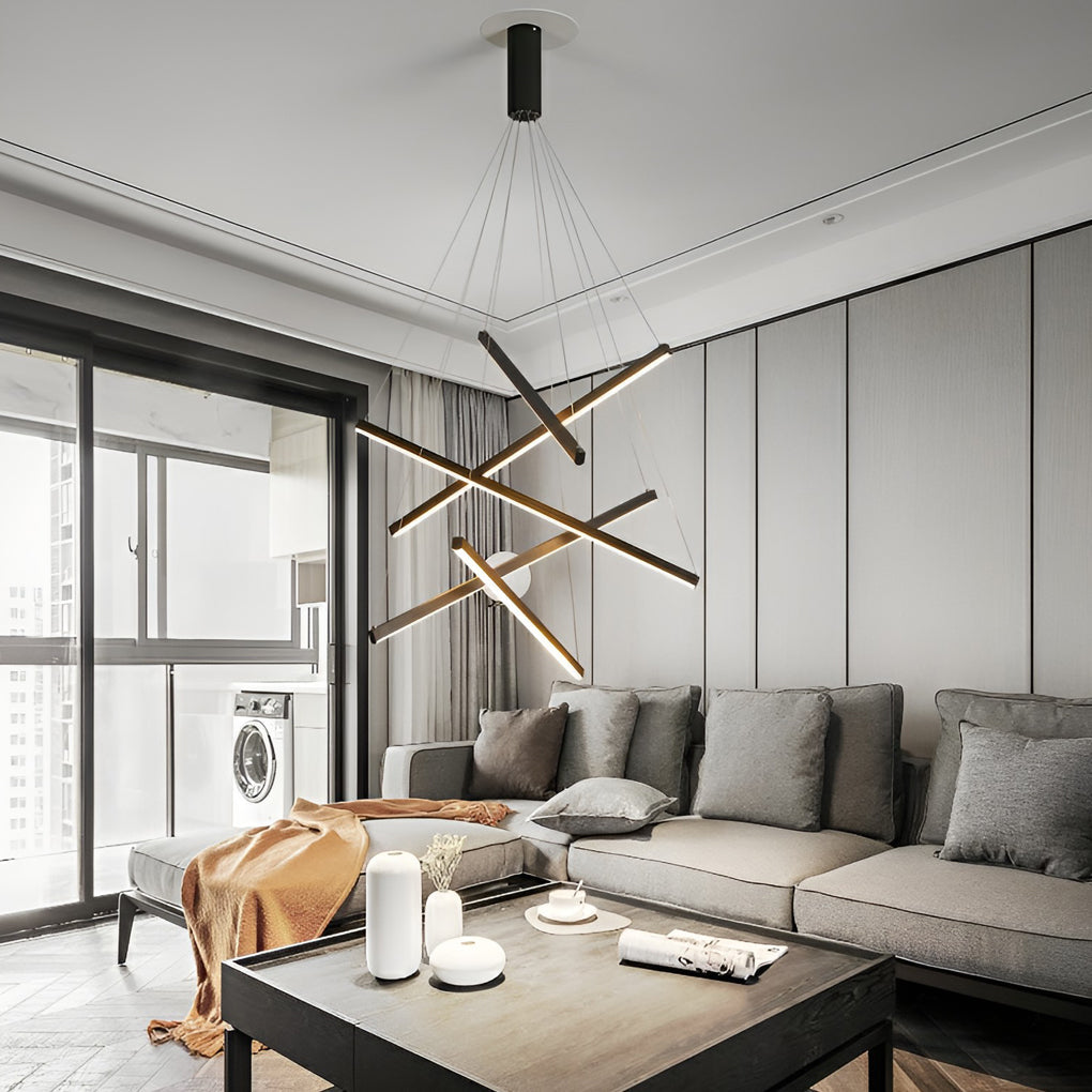 Modern Black LED Criss Linear Chandelier Ceiling Light for Living Rooms