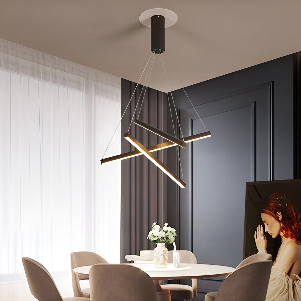 Modern Black LED Criss Linear Chandelier Ceiling Light for Living Rooms