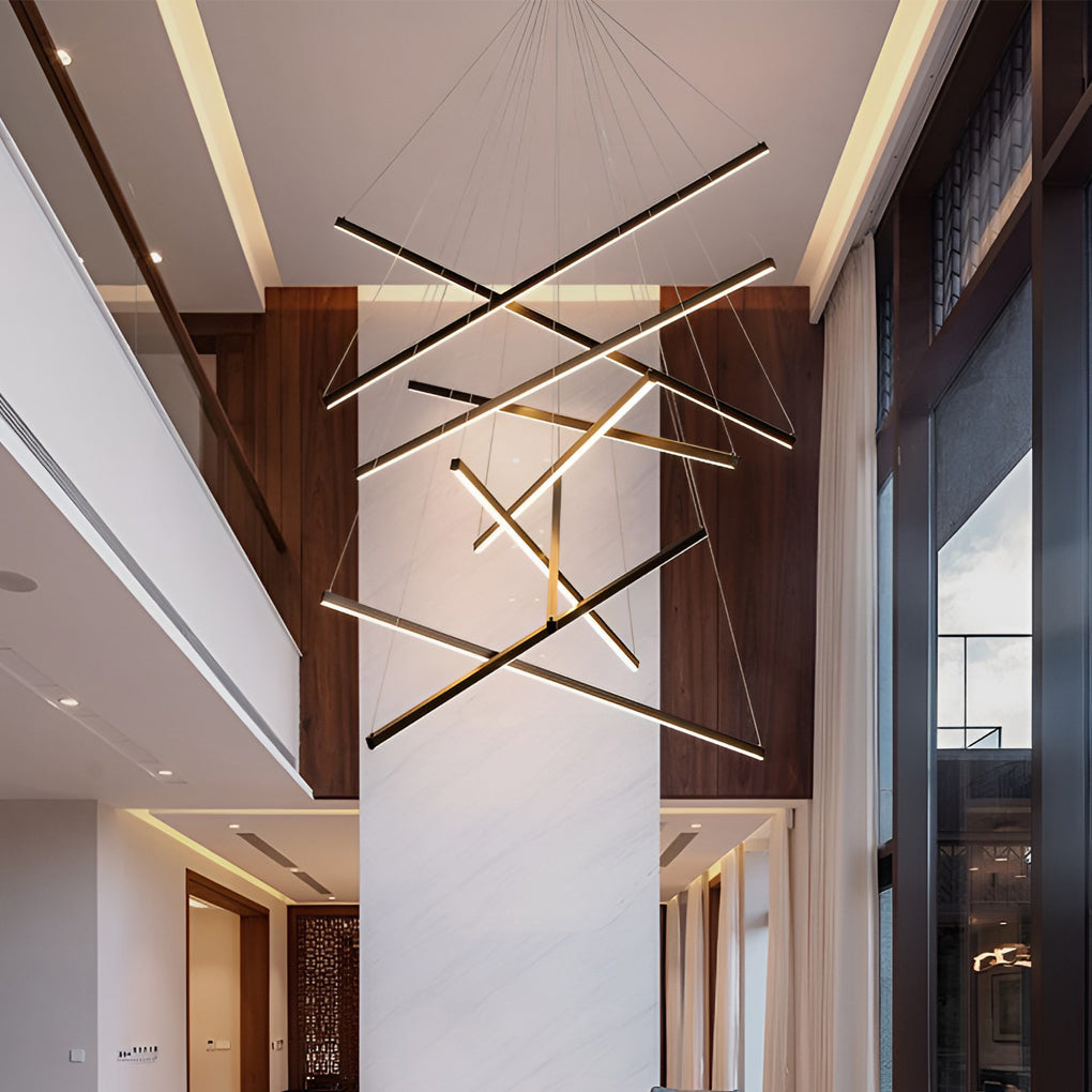 Modern Black LED Criss Linear Chandelier Ceiling Light for Living Rooms