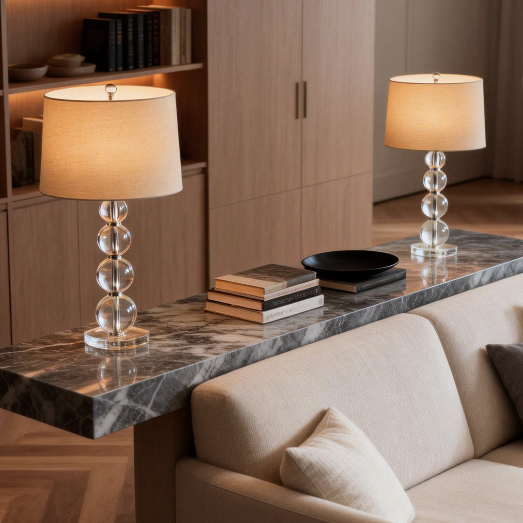 Modern White Fabric Cylinder Table Lamp with Crystal Accents for Bedroom