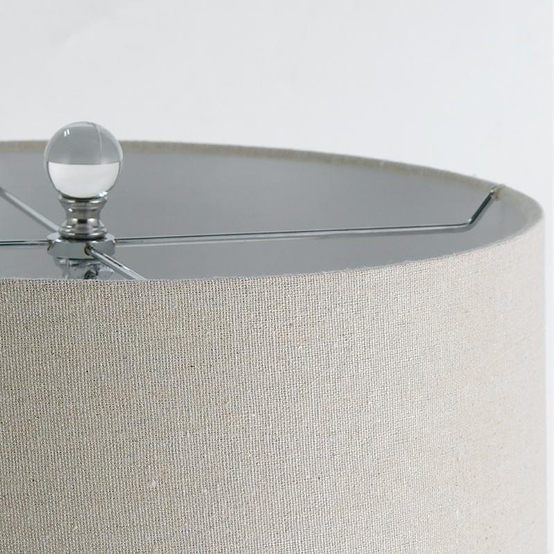 Modern White Fabric Cylinder Table Lamp with Crystal Accents for Bedroom