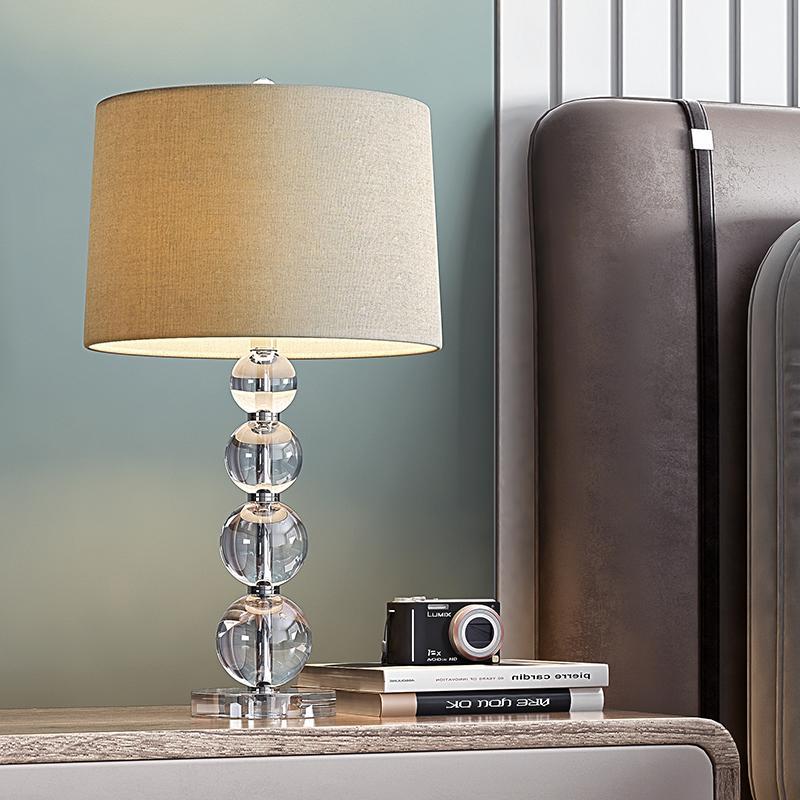 Modern White Fabric Cylinder Table Lamp with Crystal Accents for Bedroom