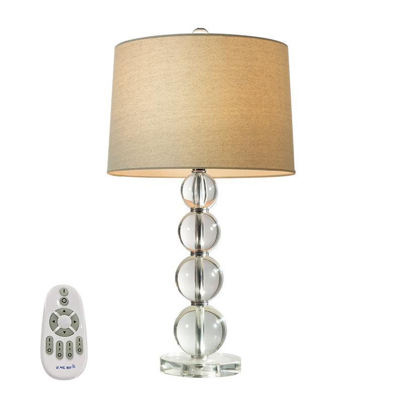Modern White Fabric Cylinder Table Lamp with Crystal Accents for Bedroom