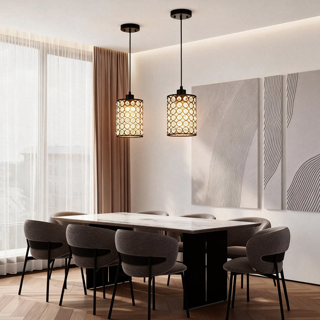 Minimalist Clear Crystal Cylinder Pendant Light for Living Room Decor