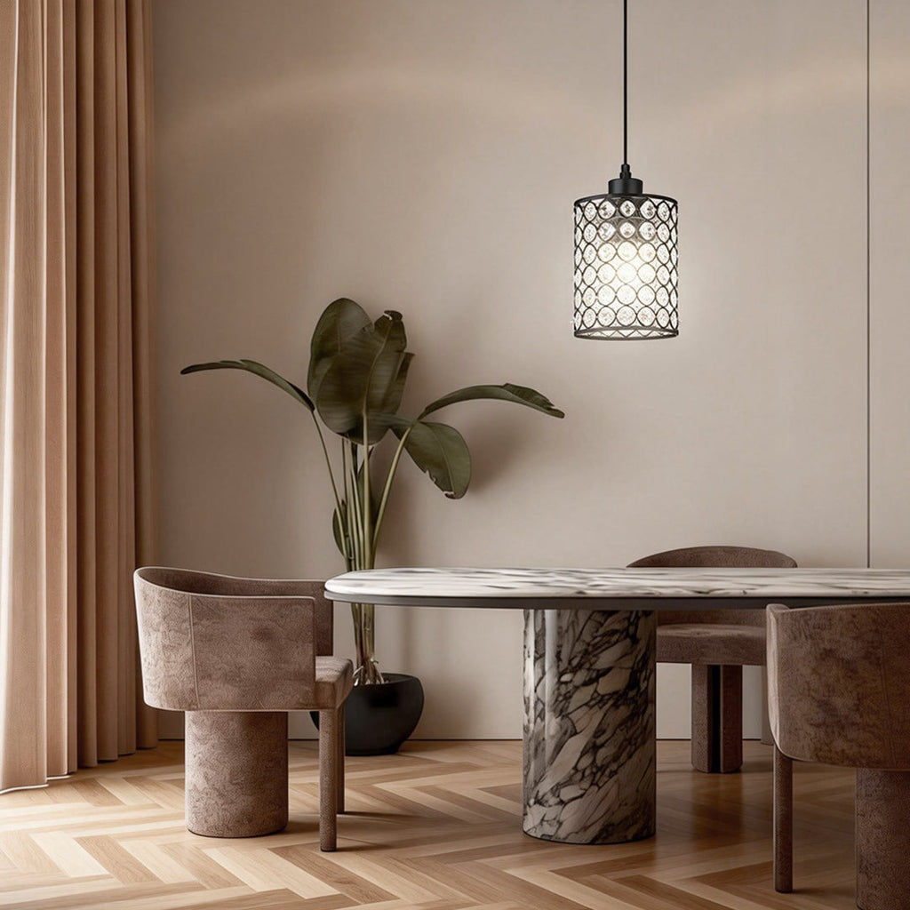 Minimalist Clear Crystal Cylinder Pendant Light for Living Room Decor