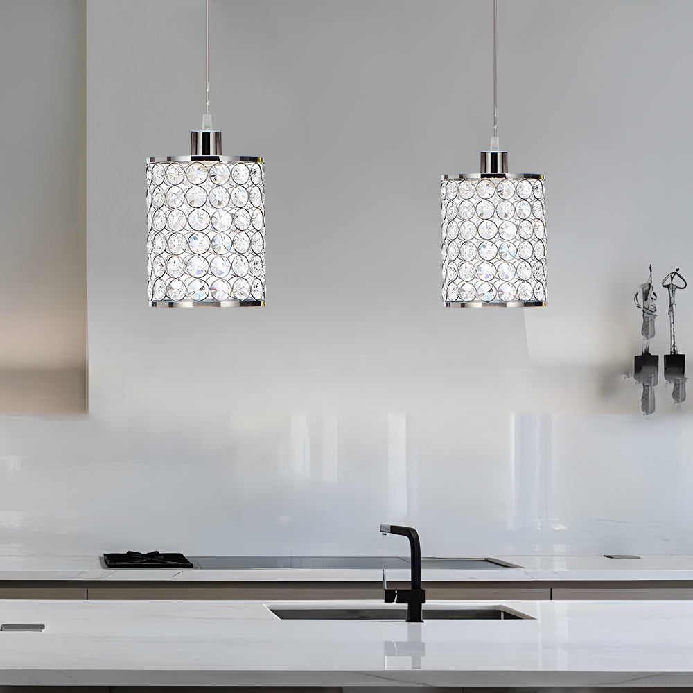 Minimalist Clear Crystal Cylinder Pendant Light for Living Room Decor