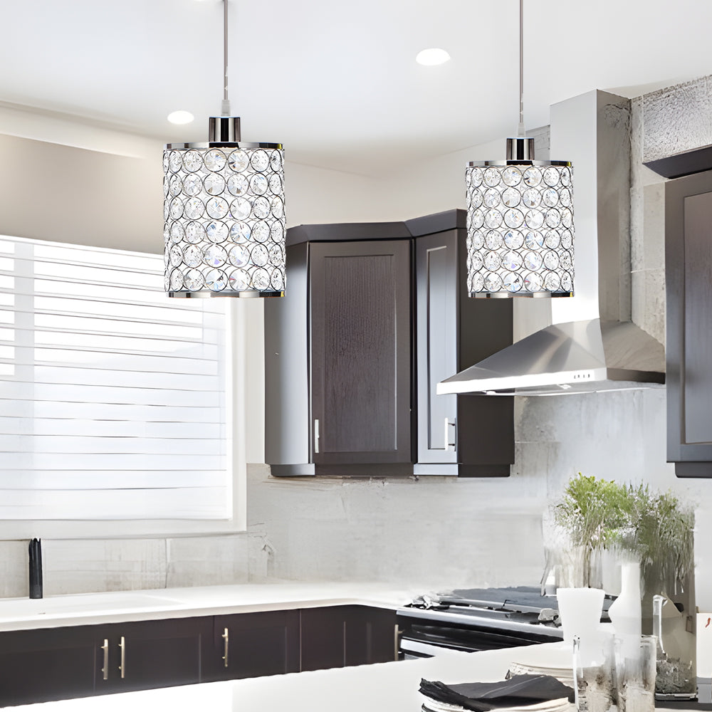 Minimalist Clear Crystal Cylinder Pendant Light for Living Room Decor