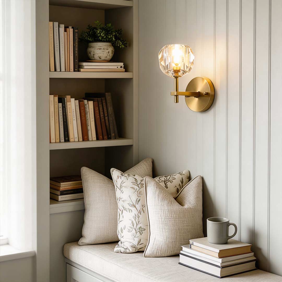 Elegant Gold-Plated Crystal Wall Sconce with Shade for Living Room