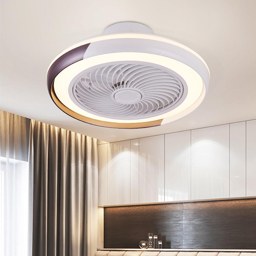 Contemporary White Bladeless LED Ceiling Fan with Dimmer for Bedroom