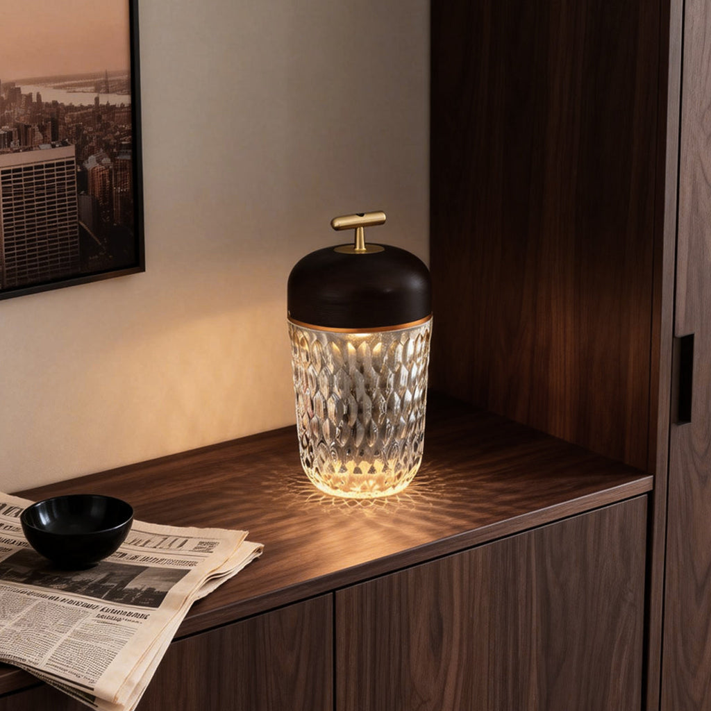 Modern Rechargeable Glass Table Lamp in Sleek Metal for Living Room
