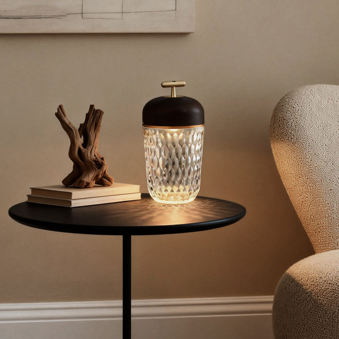 Modern Rechargeable Glass Table Lamp in Sleek Metal for Living Room