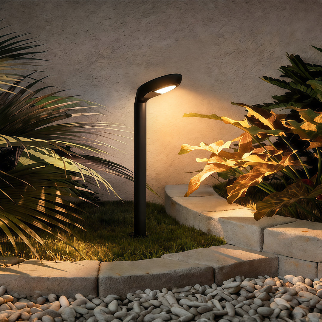 Stylish Black Aluminum Curved Solar Bollard Light for Outdoor Settings
