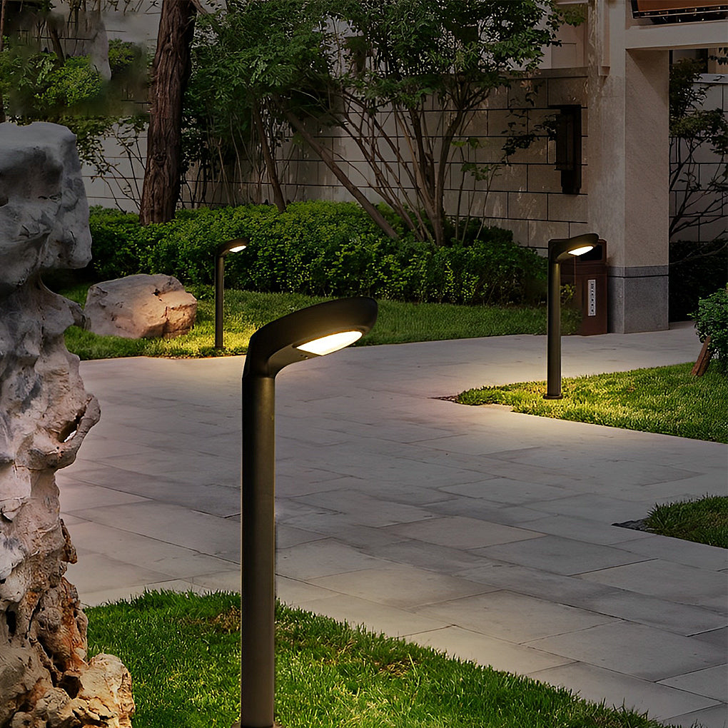 Stylish Black Aluminum Curved Solar Bollard Light for Outdoor Settings