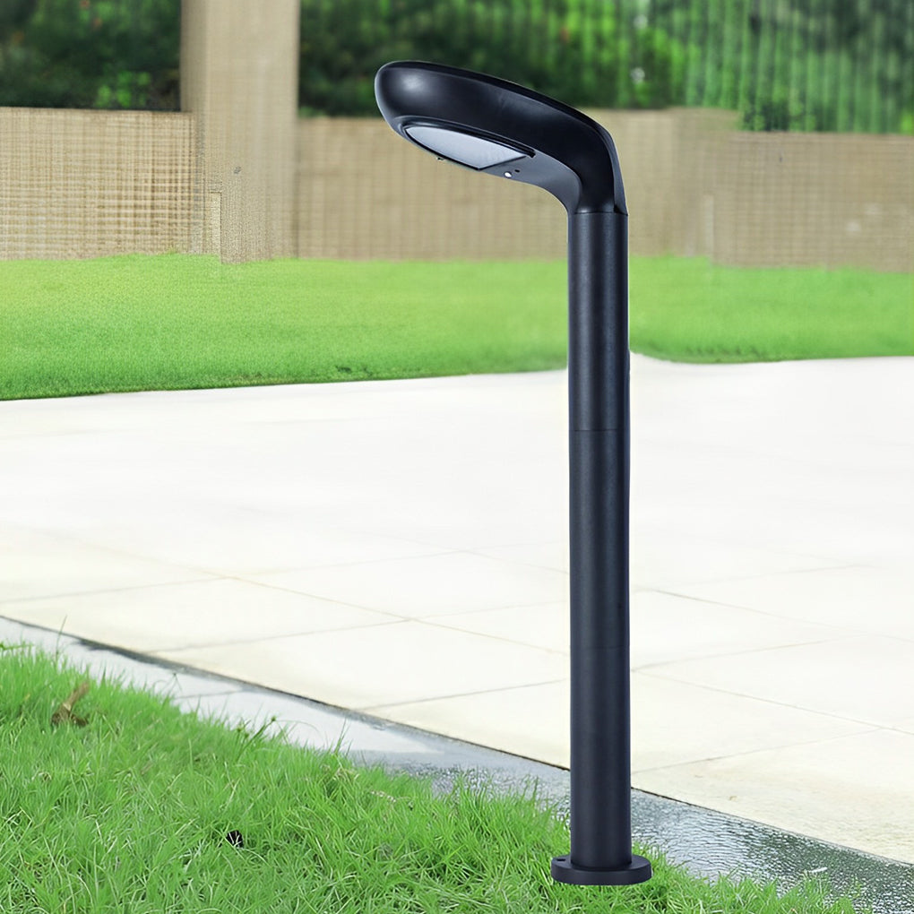 Stylish Black Aluminum Curved Solar Bollard Light for Outdoor Settings