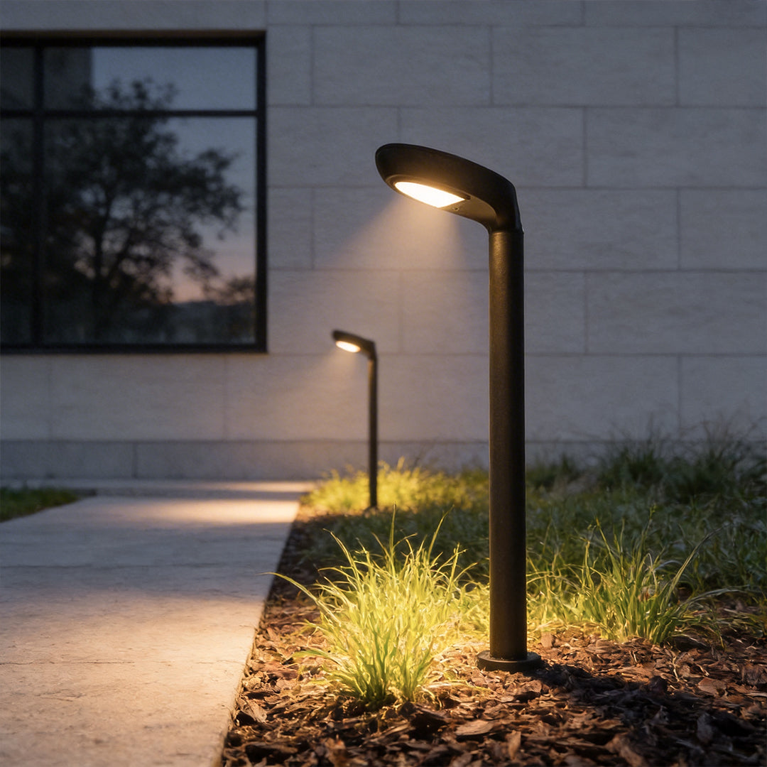 Stylish Black Aluminum Curved Solar Bollard Light for Outdoor Settings