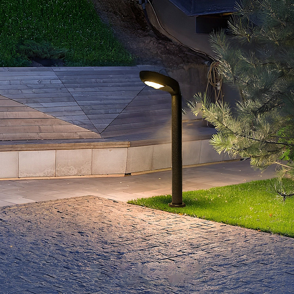 Stylish Black Aluminum Curved Solar Bollard Light for Outdoor Settings