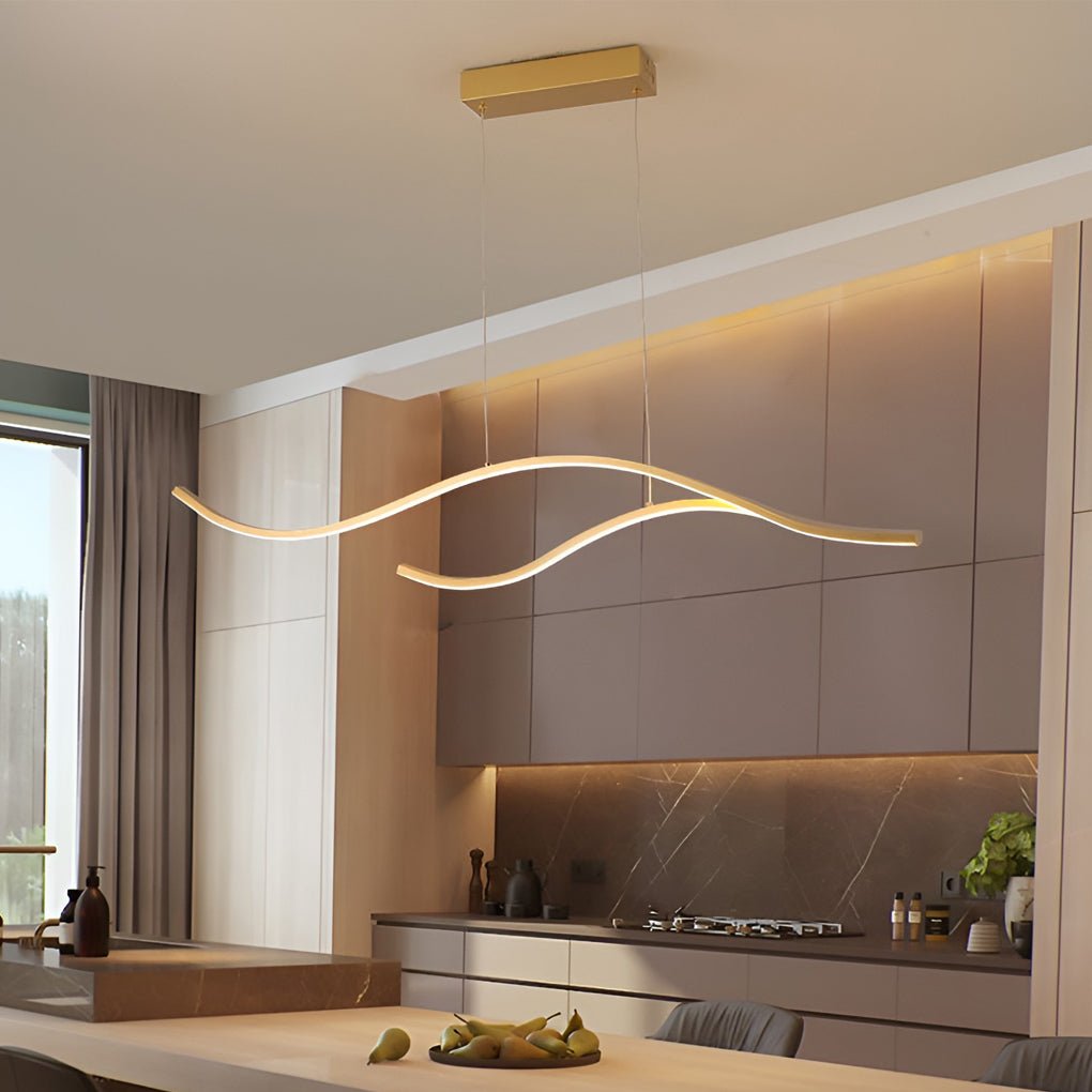 Wavy Curved LED Metal Pendant Light Fixture for Modern Living Spaces