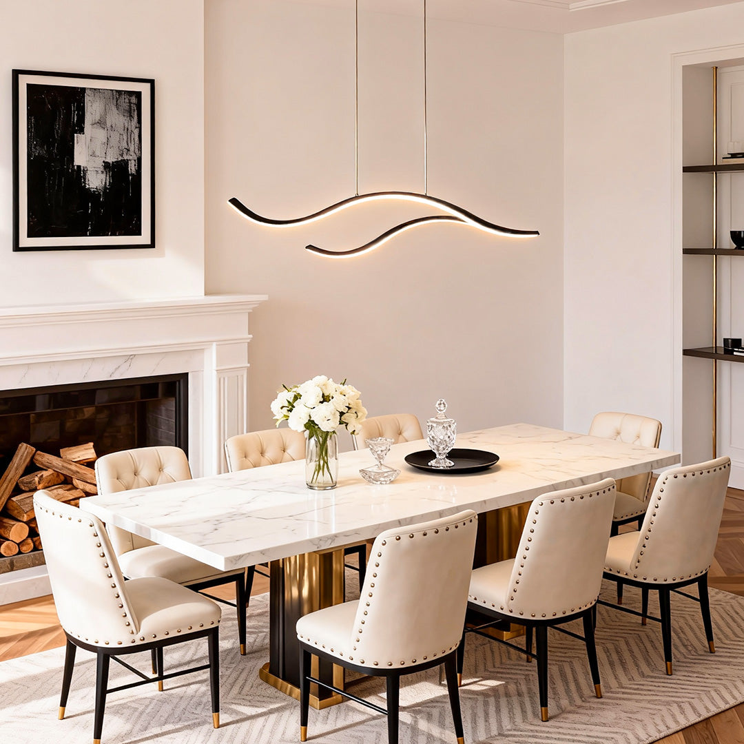 Wavy Curved LED Metal Pendant Light Fixture for Modern Living Spaces
