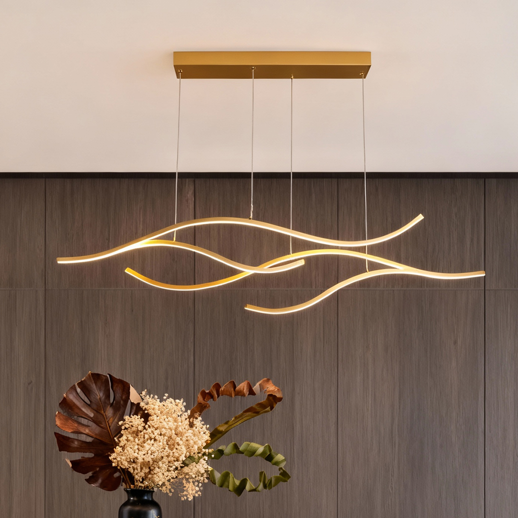 Wavy Curved LED Metal Pendant Light Fixture for Modern Living Spaces