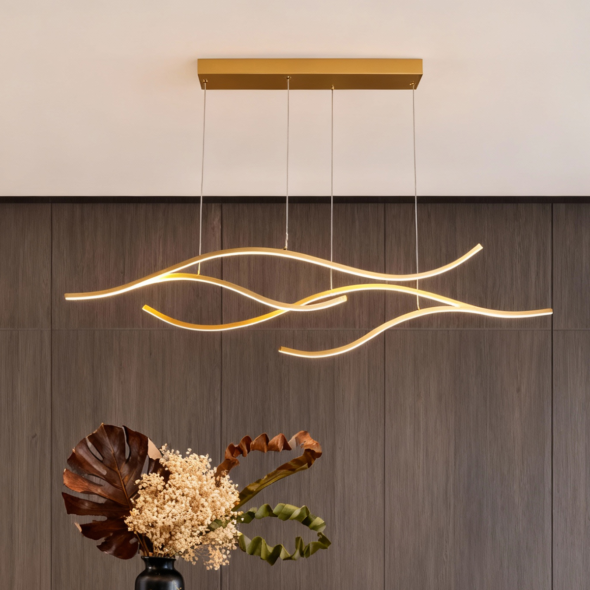 Wavy Curved LED Metal Pendant Light Fixture for Modern Living Spaces