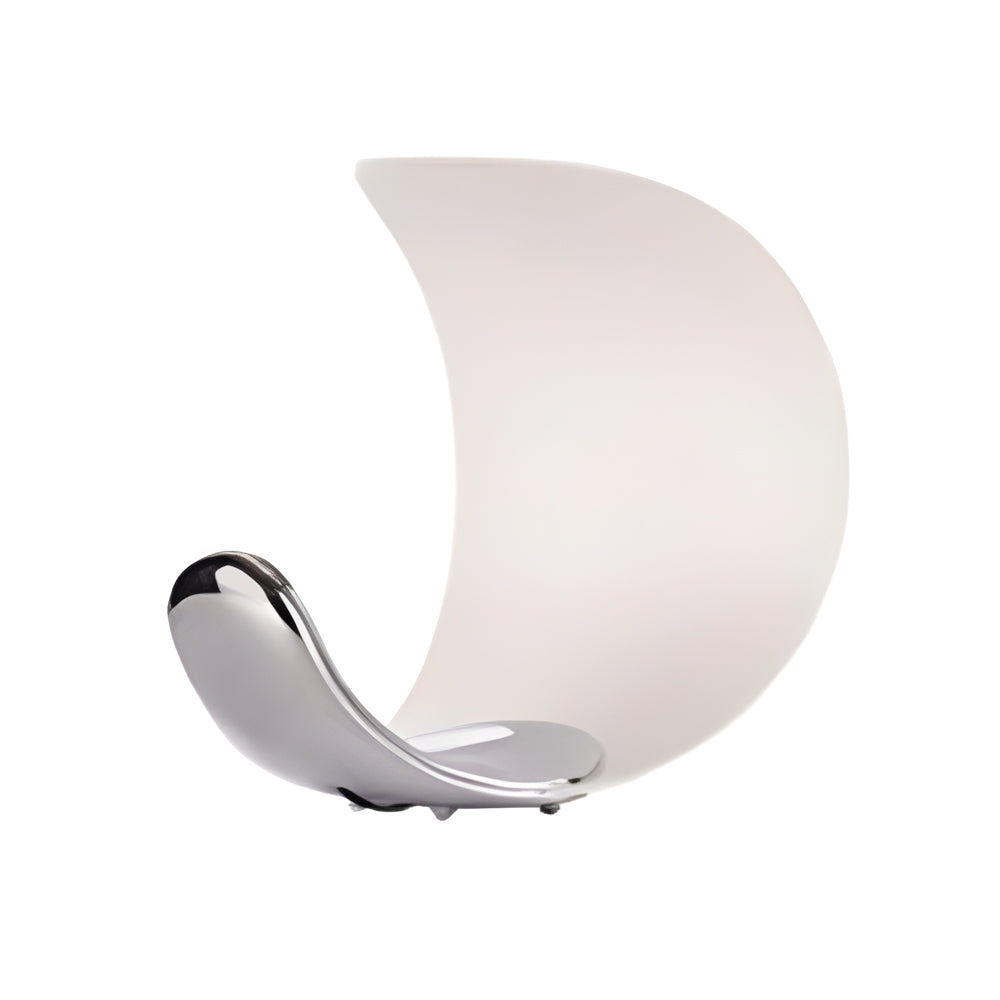 Sleek Curved Silver Chrome LED Table Lamp for Modern Living Room Decor