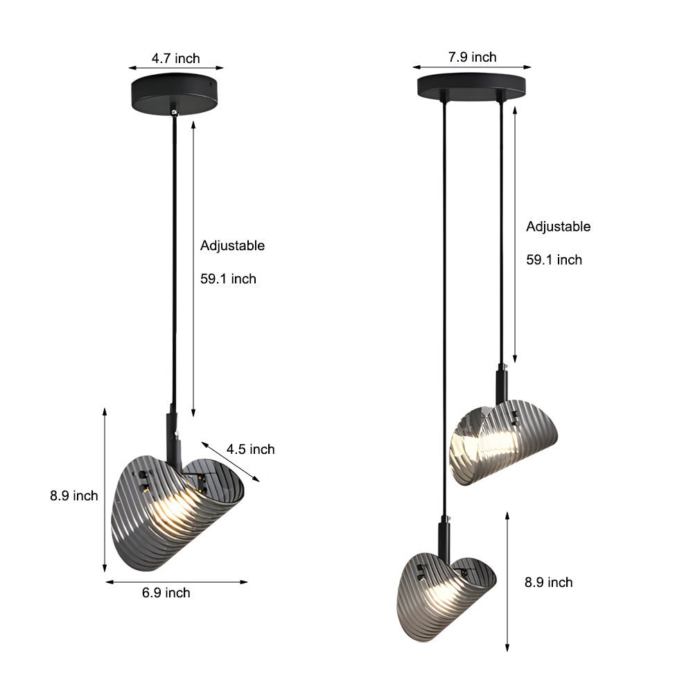 Curved Gray Striped Glass LED Pendant Light for Nordic Living Spaces