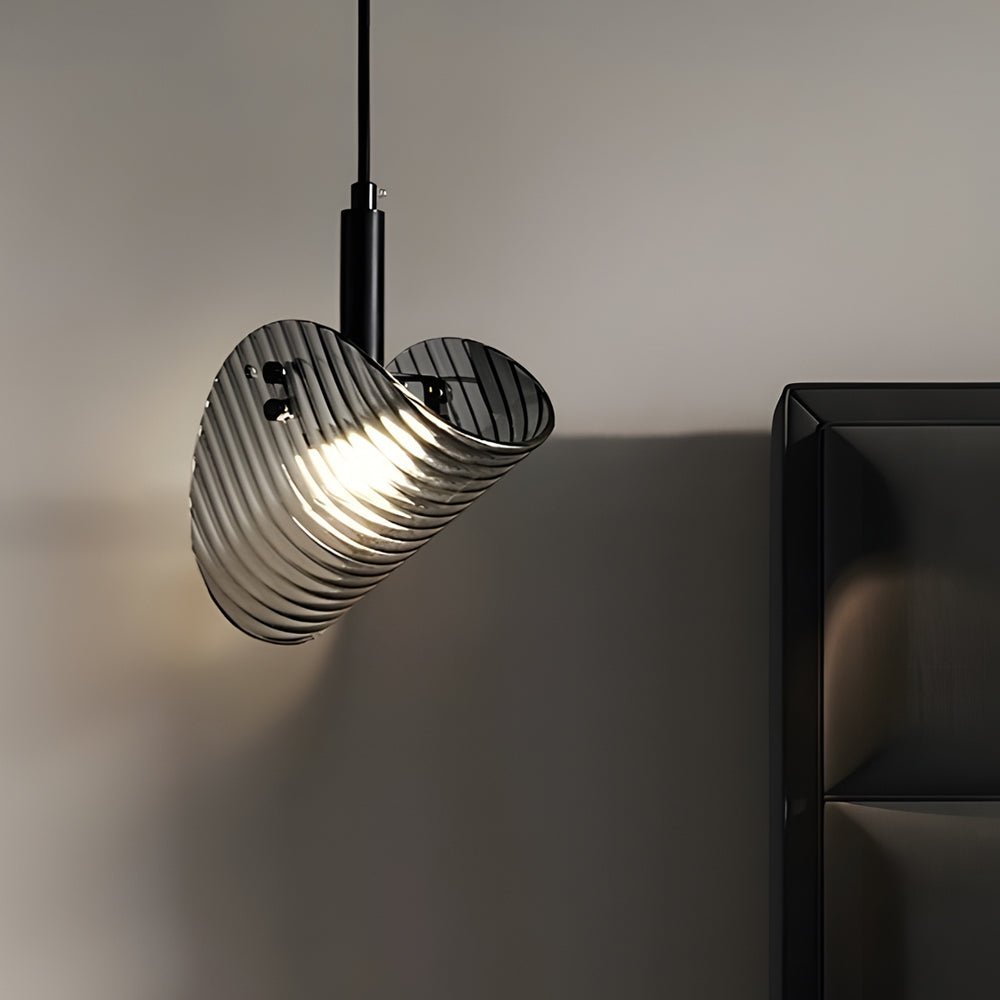 Curved Gray Striped Glass LED Pendant Light for Nordic Living Spaces