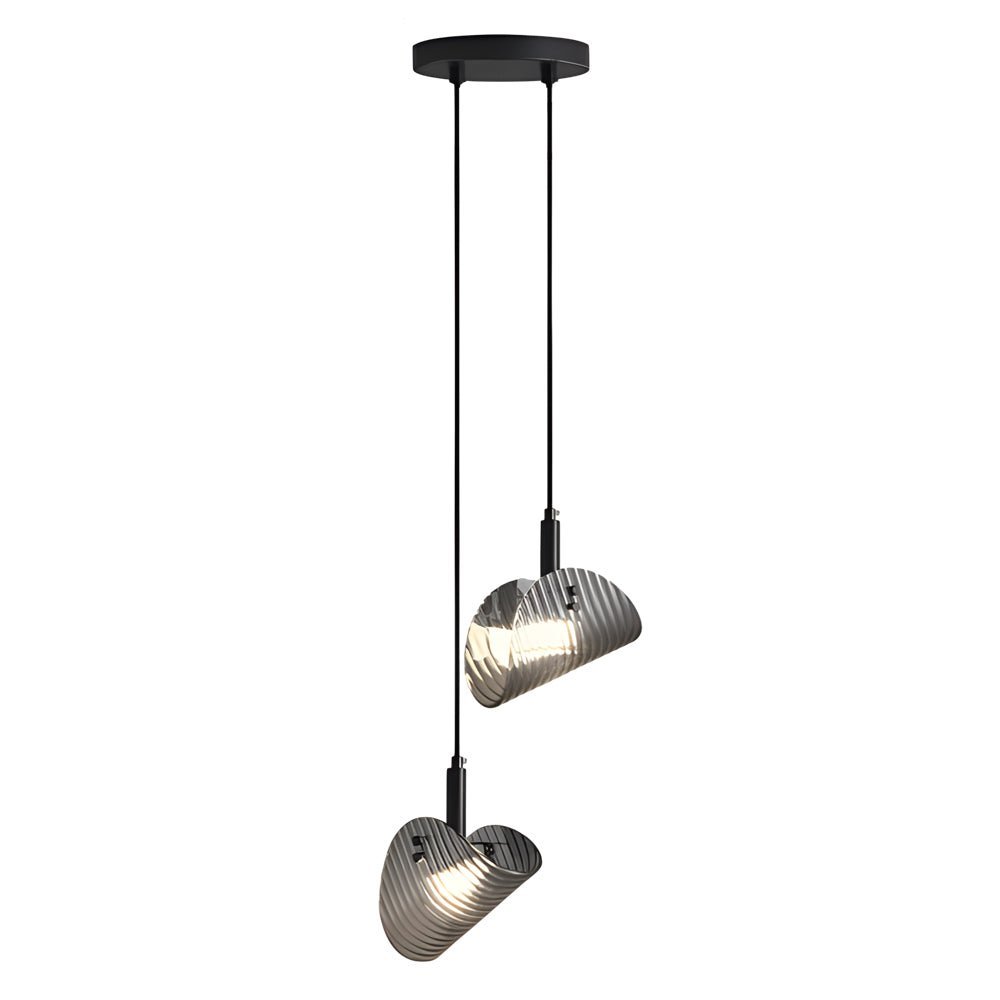 Smoke Gray Curved Striped Glass LED Pendant Light for Modern Spaces
