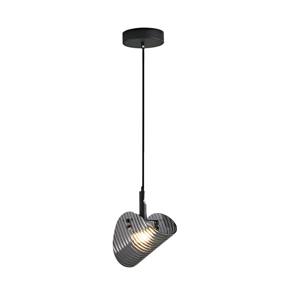 Smoke Gray Curved Striped Glass LED Pendant Light for Modern Spaces