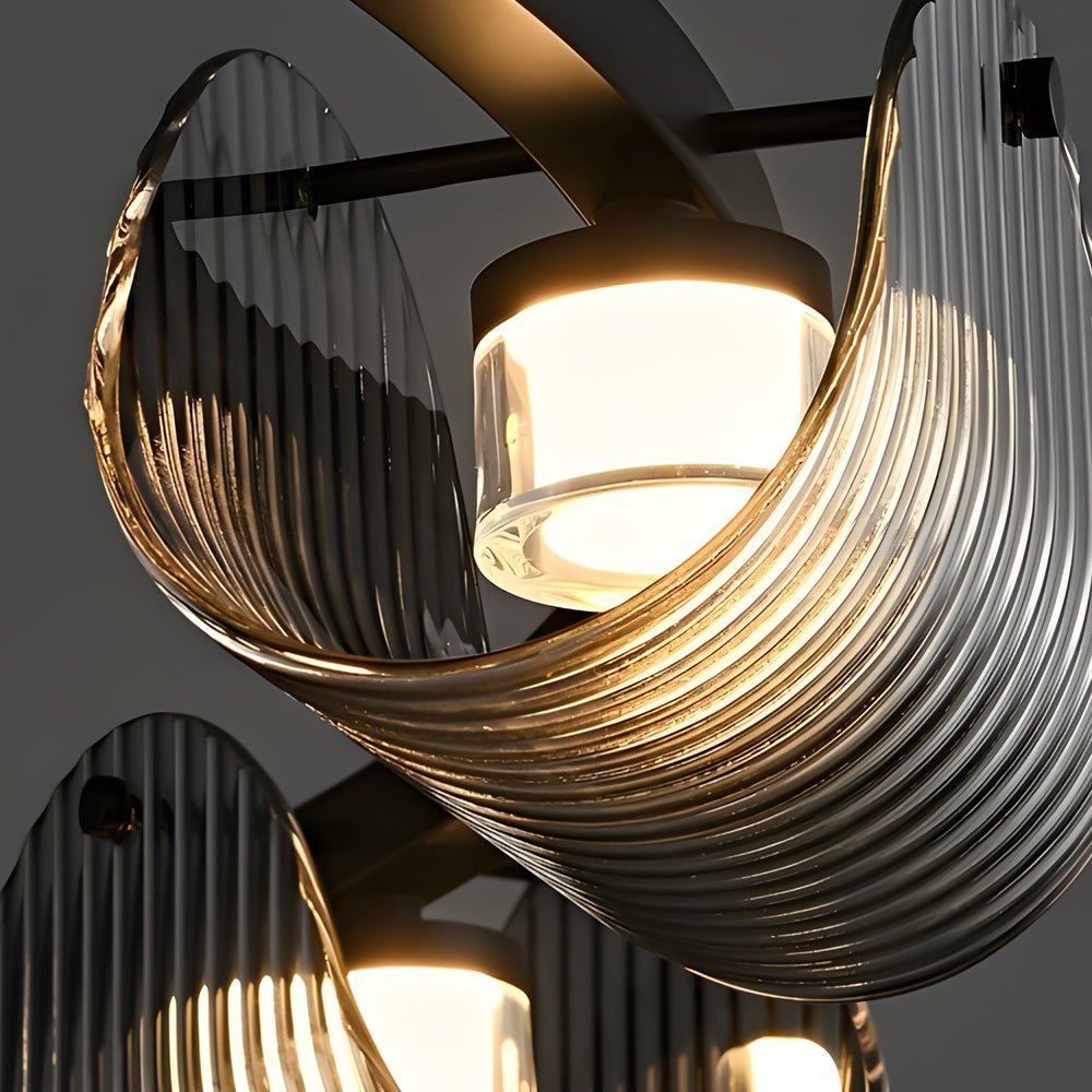 Smoke Gray Curved Striped Glass LED Pendant Light for Modern Spaces