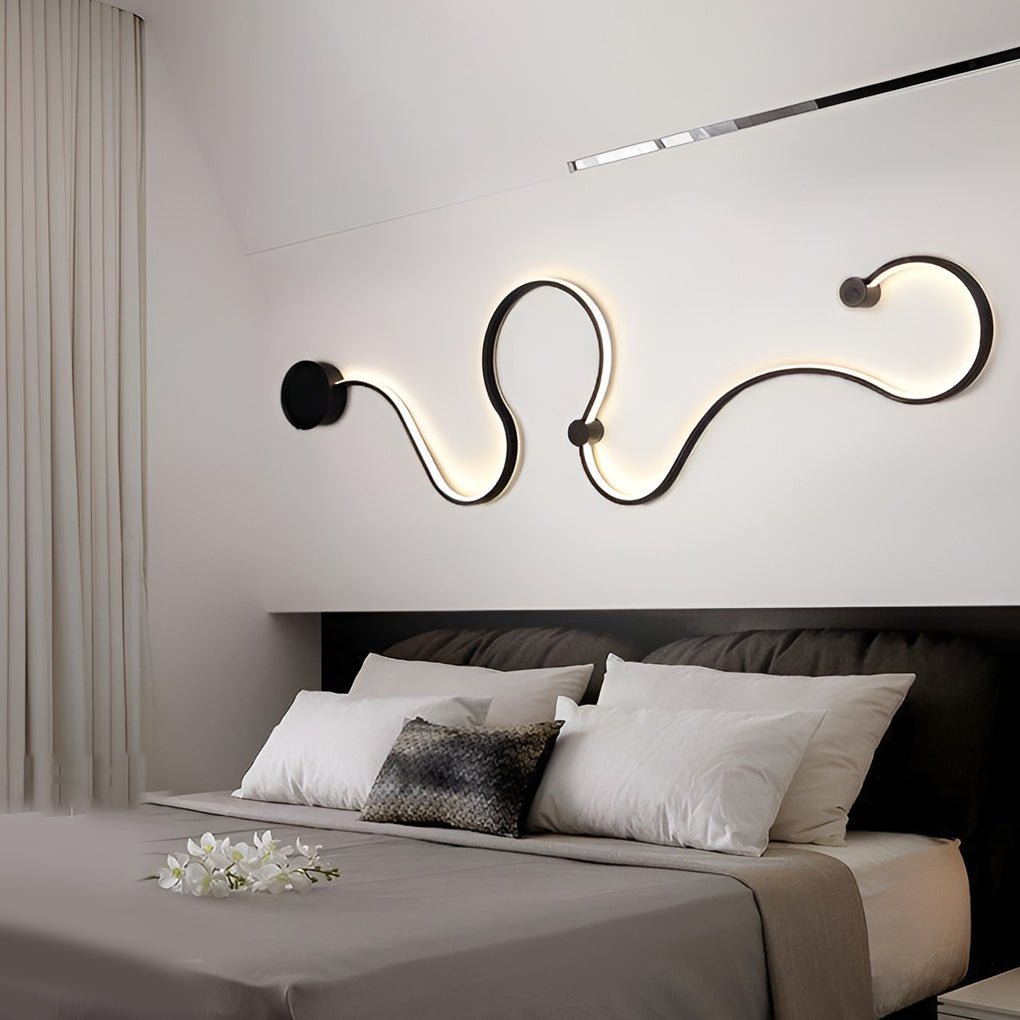 Modern Black Curved LED Wall Sconce for Hallway or Living Room Decor