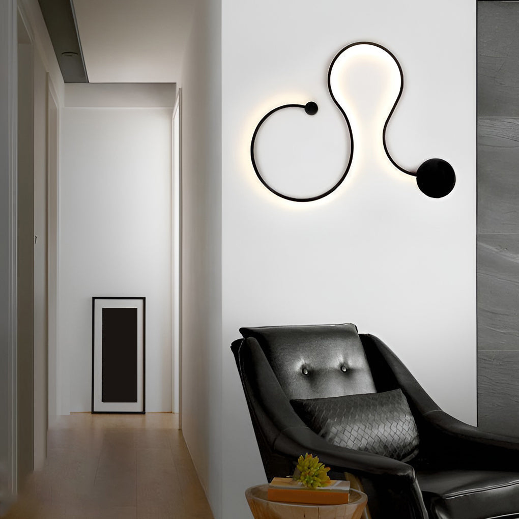 Modern Black Curved LED Wall Sconce for Hallway or Living Room Decor