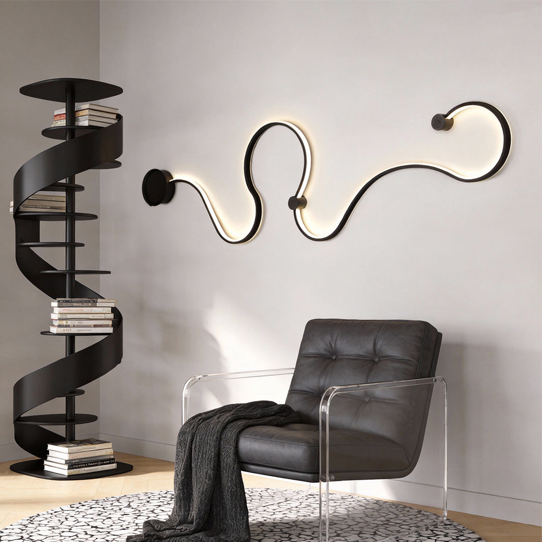 Modern Black Curved LED Wall Sconce for Hallway or Living Room Decor