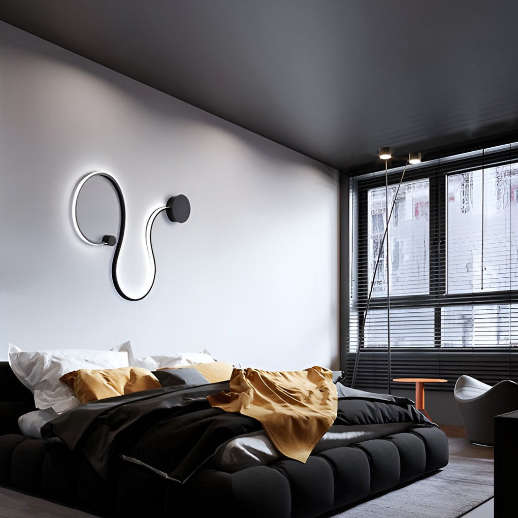 Modern Black Curved LED Wall Sconce for Hallway or Living Room Decor
