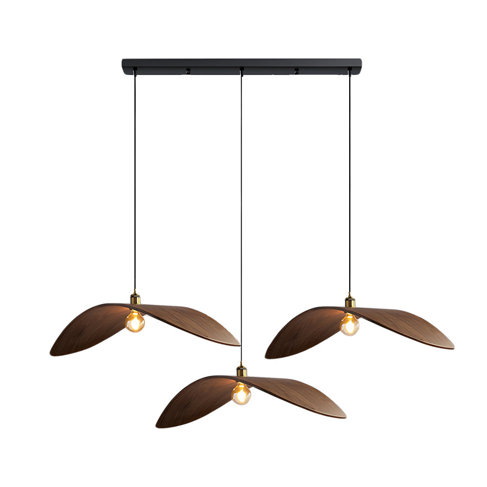 Wabi-Sabi Walnut Wood Curved Pendant Light for Rustic Kitchen Décor