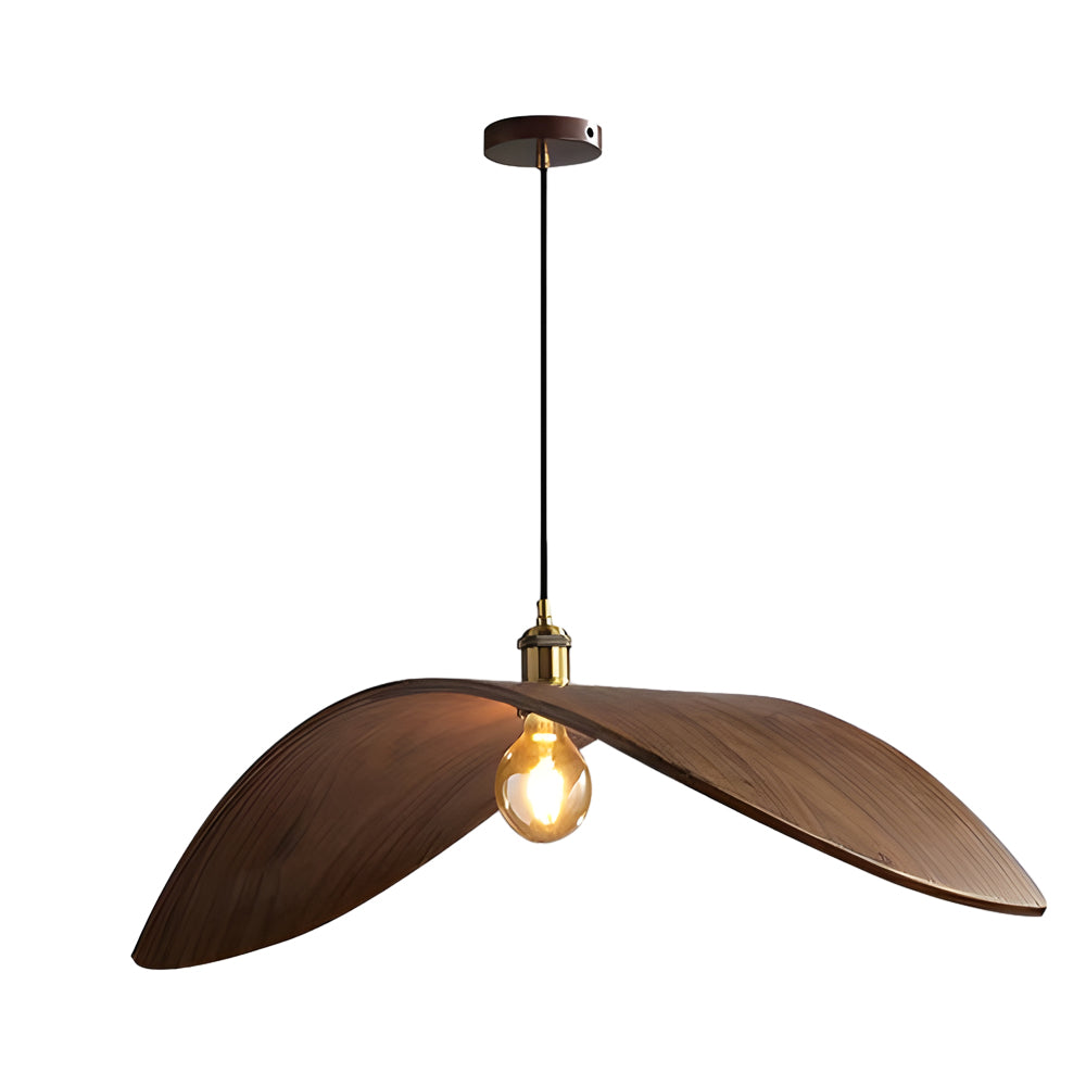 Wabi-Sabi Walnut Wood Curved Pendant Light for Rustic Kitchen Décor