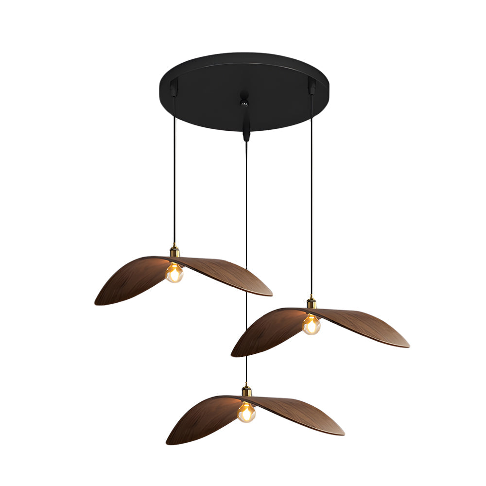 Wabi-Sabi Walnut Wood Curved Pendant Light for Rustic Kitchen Décor