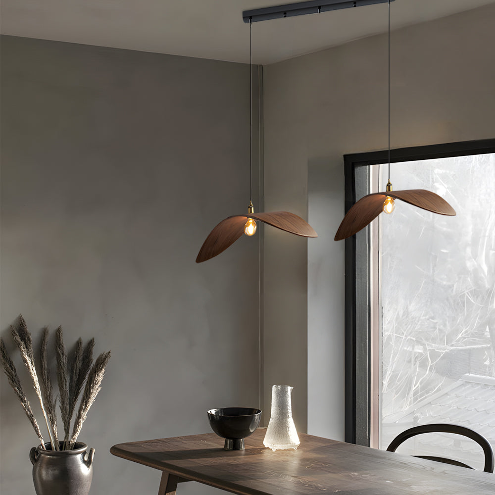 Wabi-Sabi Walnut Wood Curved Pendant Light for Modern Living Spaces