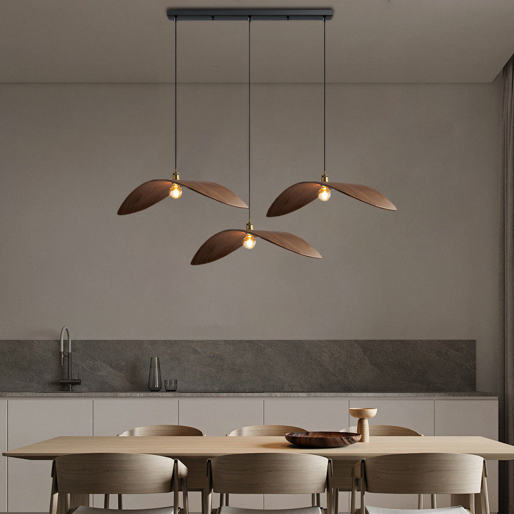 Wabi-Sabi Walnut Wood Curved Pendant Light for Rustic Kitchen Décor