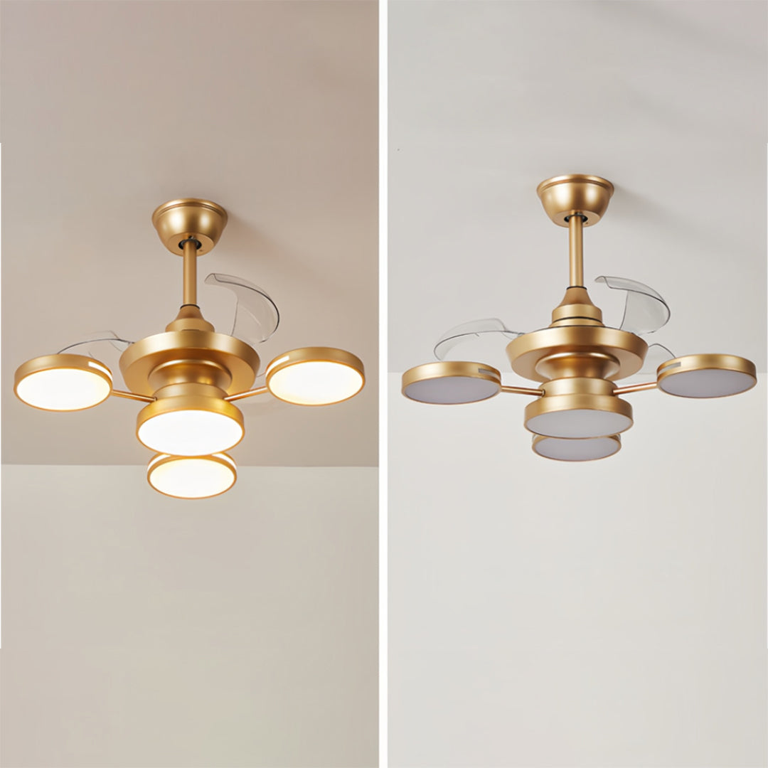 French Vintage 3-Blade Iron Ceiling Fan with Four Lights for Living Room