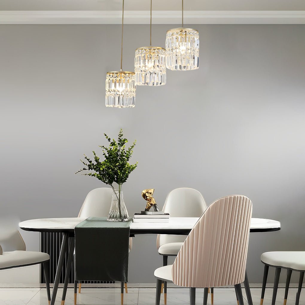 Nordic Cylindrical Crystal Pendant Light with Three-Step Dimming for Dining Room
