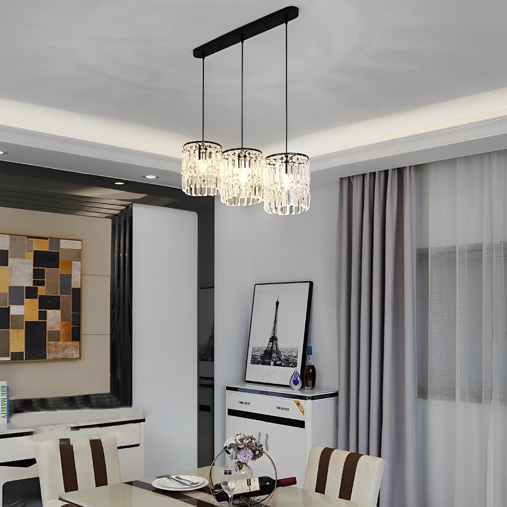 Nordic Cylindrical Crystal Pendant Light with Three-Step Dimming for Dining Room