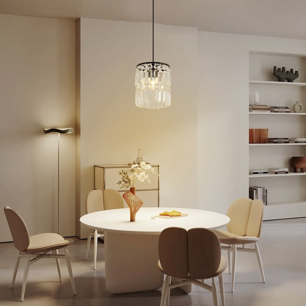 Nordic Cylindrical Crystal Pendant Light with Three-Step Dimming for Dining Room